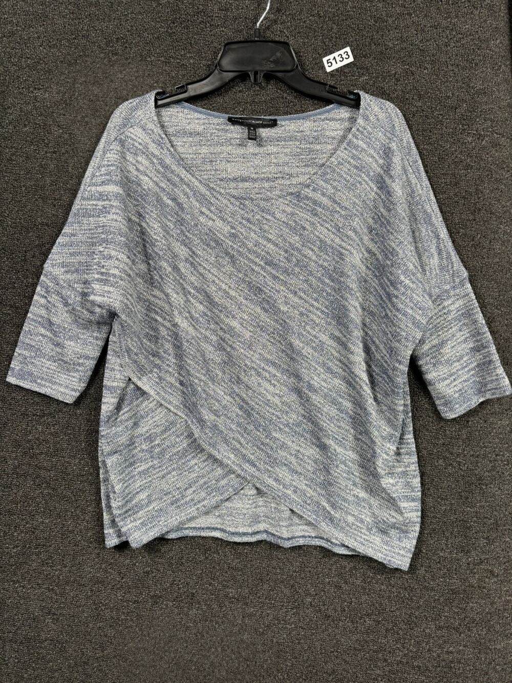 White House Black Market Sweater Sparkle Knit Cross Front Top Blue Womens Size M